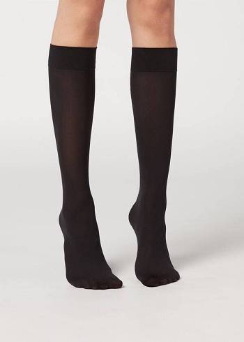 Calcetines Calzedonia 30 Denier Semi Opaque Microfiber Knee-Highs Long Mujer Negras | CO1956OR