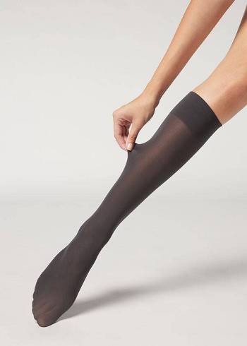 Calcetines Calzedonia 30 Denier Semi Opaque Microfiber Knee-Highs Long Mujer Gris | CO1957PQ