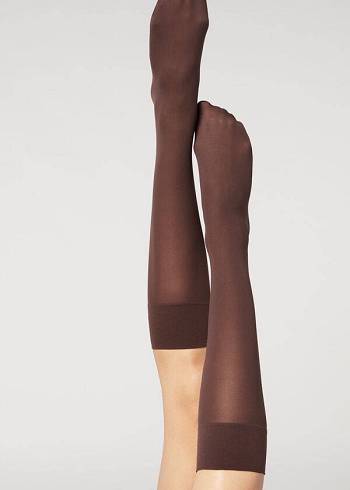 Calcetines Calzedonia 30 Denier Semi Opaque Microfiber Knee-Highs Long Mujer Cafe | CO1959SO