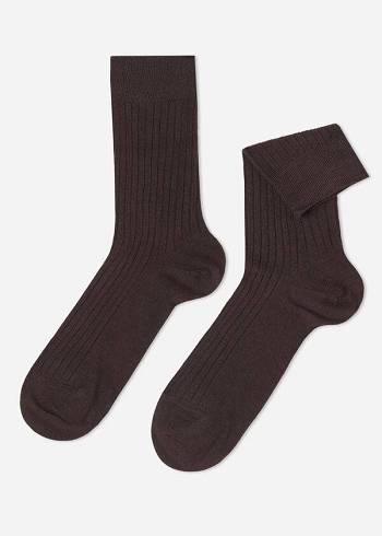 Calcetines Calzedonia Acanalado Cashmere Corta Crew Hombre Cafe | CO1344XF