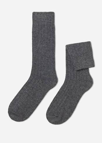 Calcetines Calzedonia Acanalado Crew with Lana and Cashmere Hombre Gris | CO1371CE