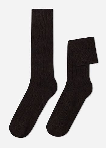 Calcetines Calzedonia Acanalado Crew with Lana and Cashmere Hombre Marrones | CO1372VD