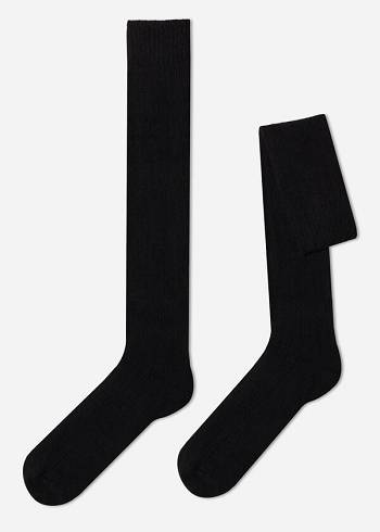 Calcetines Calzedonia Acanalado Lana and Cashmere Long Hombre Negras | CO1413SO