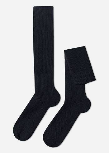 Calcetines Calzedonia Acanalado Lana and Cashmere Long Hombre Azules | CO1414DN