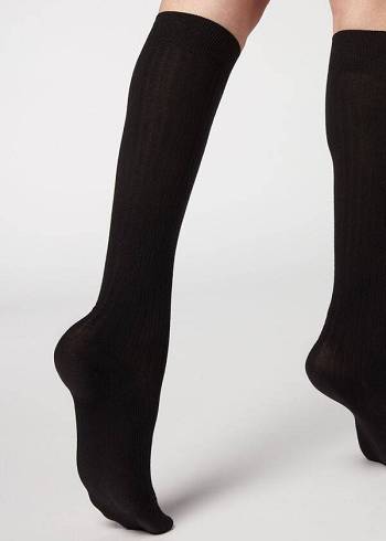 Calcetines Calzedonia Acanalado Long with Cashmere Mujer Negras | CO1937HK