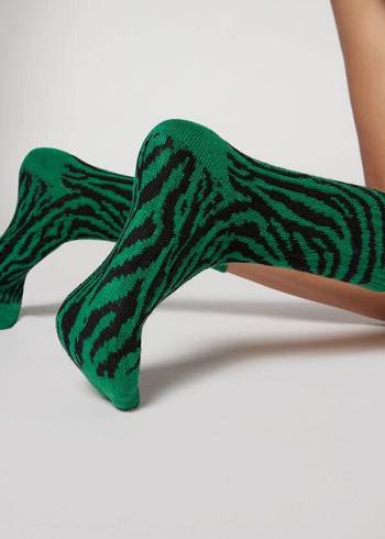 Calcetines Calzedonia Animal Print Cashmere Corta Mujer Verde | CO1859HK