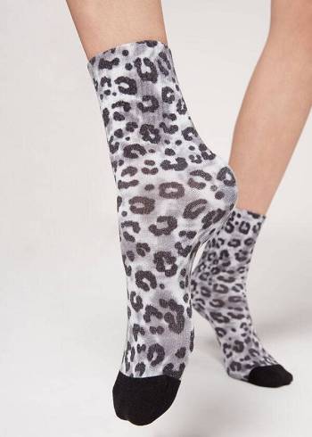 Calcetines Calzedonia Animal Print Corta Mujer Plateadas | CO1855SO