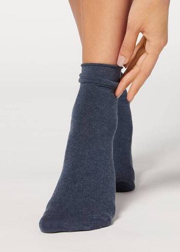 Calcetines Calzedonia Ankle with Cashmere Corta Mujer Azul Marino | CO1850UT