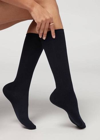 Calcetines Calzedonia Cashmere Blend 3/4 Long Mujer Azules | CO1955IS