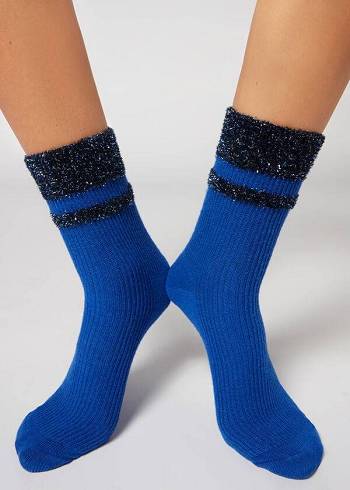 Calcetines Calzedonia Cashmere Corta with Glitter Trim Mujer Azules | CO1836LH