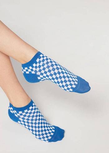 Calcetines Calzedonia Checkered No-Show Mujer Azules | CO1923WY