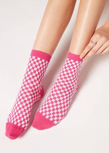 Calcetines Calzedonia Checkered Pattern Corta Mujer Rosas | CO1827PQ