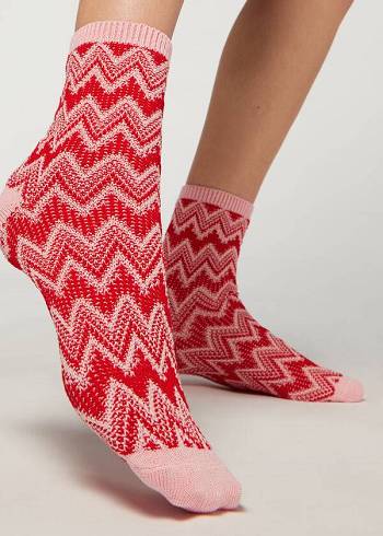 Calcetines Calzedonia Colorful Chevron Motif Corta Mujer Rojas | CO1810LH