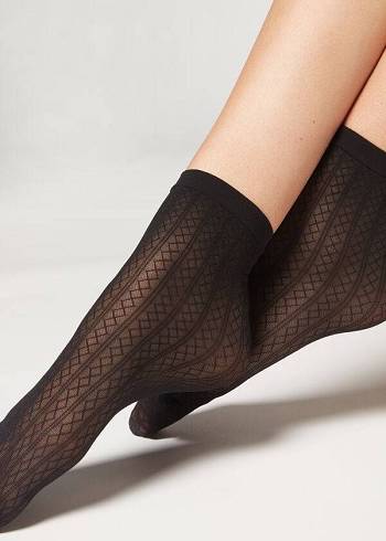 Calcetines Calzedonia Corta Diamond Patterned Eco Mujer Negras | CO1695IS