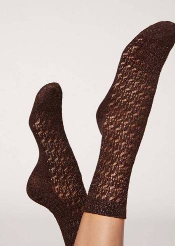 Calcetines Calzedonia Corta Openwork with Glitter Mujer Cafe | CO1685BC