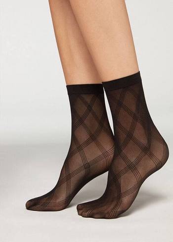 Calcetines Calzedonia Corta in Diamond Eco Mesh Mujer Negras | CO1691RW