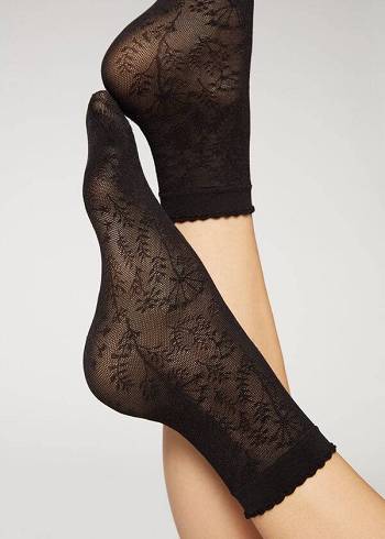 Calcetines Calzedonia Corta in Floral Pattern Mesh Mujer Negras | CO1687MA