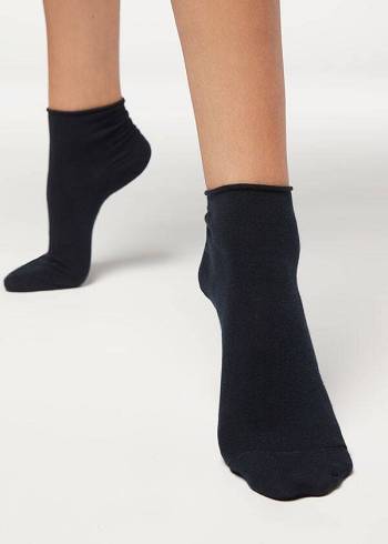 Calcetines Calzedonia Cuffless Corta in Algodon Mujer Azules | CO1801PQ