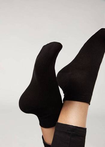 Calcetines Calzedonia Cuffless Corta in Algodon Mujer Negras | CO1802AP