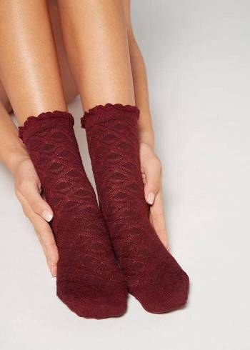 Calcetines Calzedonia Diamond-Pattern Cashmere Corta Mujer Rojas | CO1778DN