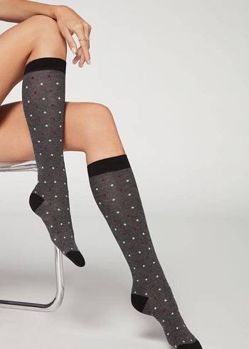 Calcetines Calzedonia Dot-Pattern Long Mujer Gris | CO1952TV