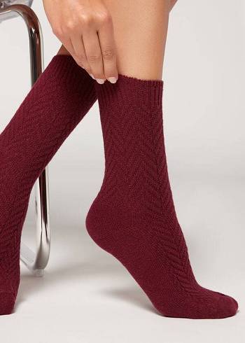 Calcetines Calzedonia Herringbone Cashmere Corta Mujer Burdeos | CO1747IS