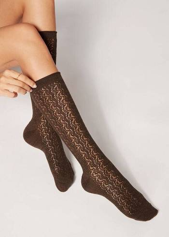 Calcetines Calzedonia Knee High with Open Knit Lana Long Mujer Marrones | CO1949WY