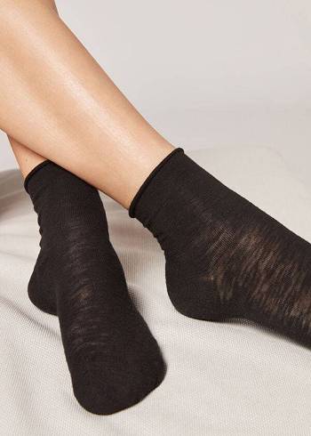 Calcetines Calzedonia Linen and Viscose Corta Mujer Negras | CO1745YU