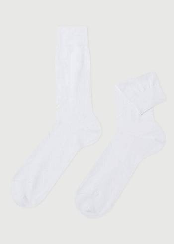 Calcetines Calzedonia Lisle Thread Crew Hombre Blancas | CO1357IS