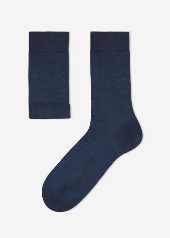 Calcetines Calzedonia Lisle Thread Crew Hombre Azul Marino | CO1383IS