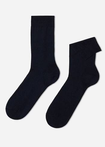 Calcetines Calzedonia Lisle Thread Crew Hombre Azules | CO1385PQ