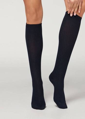 Calcetines Calzedonia Long Acanalado Cashmere Mujer Azules | CO1944VD