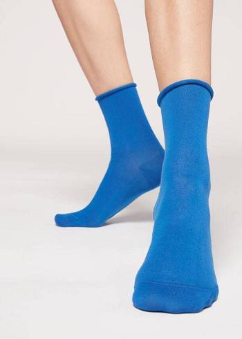 Calcetines Calzedonia Non-Elastic Algodon Ankle Corta Mujer Azules | CO1729HK