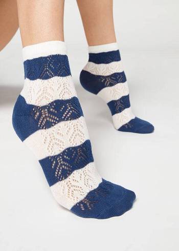 Calcetines Calzedonia Openwork and A Rayas Corta Mujer Azules | CO1728GL