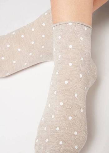 Calcetines Calzedonia Polka Dot Motif Corta with Linen Mujer Beige | CO1725SO