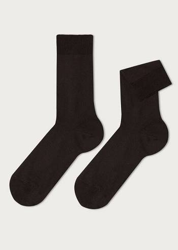 Calcetines Calzedonia Stretch Algodon Crew Hombre Marrones | CO1377WY