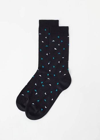 Calcetines Calzedonia Triangle Pattern Crew Hombre Negras | CO1329YU