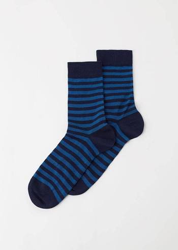 Calcetines Calzedonia Two-Tone A Rayas Crew Hombre Azules | CO1313HK