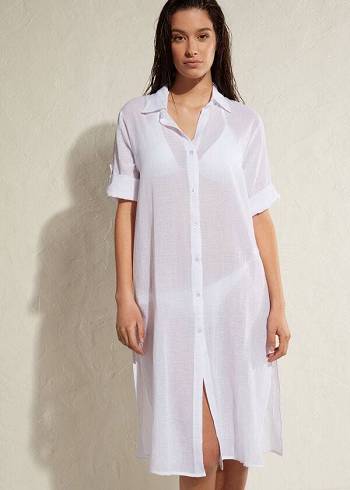 Cubrirlos Calzedonia Algodon Maxi Shirt Mujer Blancas | CO2121KI