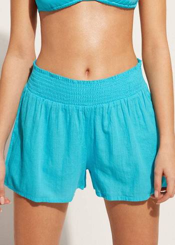 Cubrirlos Calzedonia Algodon Shorts Mujer Turquesa Verde | CO2064DN