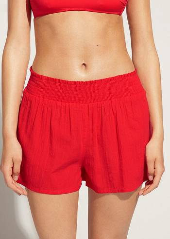 Cubrirlos Calzedonia Algodon Shorts Mujer Rojas | CO2069KI