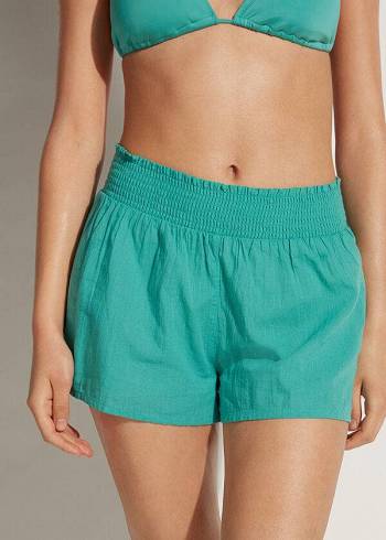 Cubrirlos Calzedonia Algodon Shorts Mujer Turquesa | CO2072XF