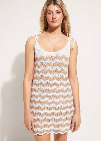 Cubrirlos Calzedonia Crochet Vestido with Chevron Motif Mujer Blancas Beige | CO2119HK