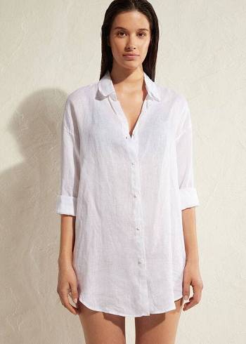 Cubrirlos Calzedonia Linen Shirt Mujer Blancas | CO2098XF