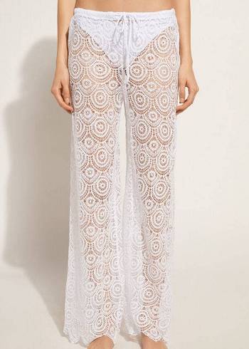 Cubrirlos Calzedonia Long Crochet Pants Mujer Blancas | CO2059IS