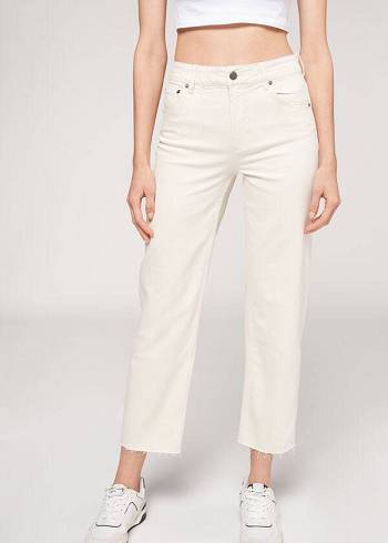 Jeans Calzedonia Cropped Directo-Leg Mujer Blancas | CO1626JJ