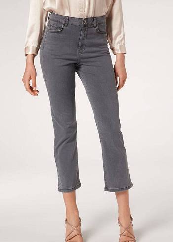 Jeans Calzedonia Eco Light Flared Cropped Denim Mujer Gris | CO1620AP