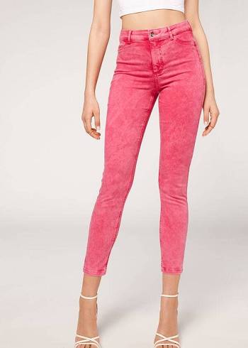 Jeans Calzedonia Faded Flaco Push-Up Mujer Rosas | CO1602LH