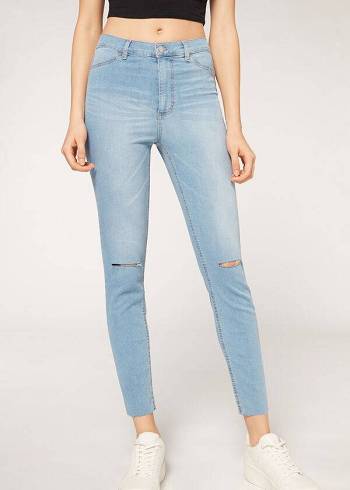 Jeans Calzedonia High-Cintura Flaco Mujer Azules | CO1588TV