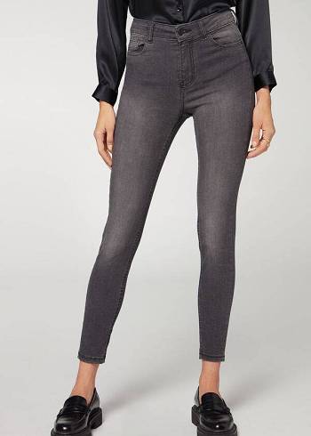 Jeans Calzedonia Super Flex Denim High Cintura Superskinny Mujer Gris | CO1575KI